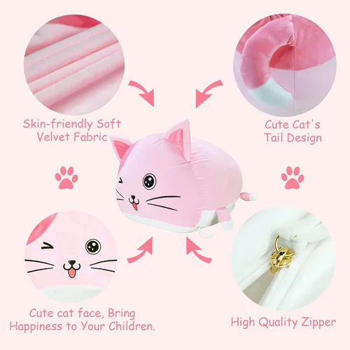 Miniatura 3 de Anzitinlan Lindo puf de gato para niños, puf de almacenamiento de animales de peluche rosa para decoración de habitación de niñas