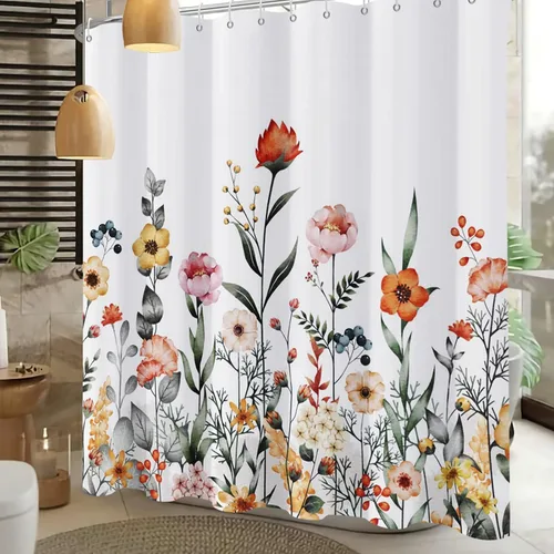 Miniatura 2 de Cortina de ducha floral, cortinas de ducha de flores para baño, cortina de baño de hojas de acuarela, cortinas de ducha de tela para el hogar