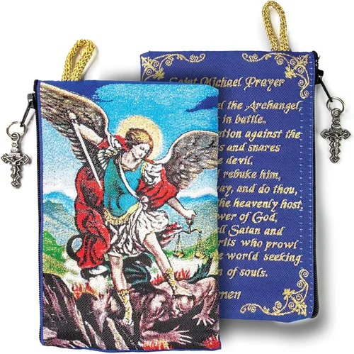 Miniatura 2 de Bolsa de rosario católico Pequeño Arcángel Miguel y San Miguel Rosario de la Tierra Santa Monedas, joyas y rosario con cremallera colgante de cruz