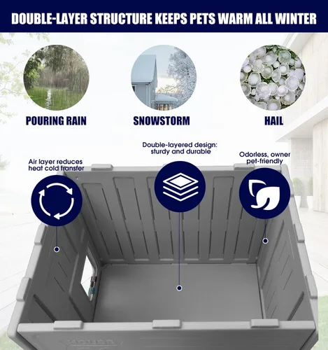 Miniatura 5 de Casa de Plástico para Gatos para Exteriores e Interiores, Casas para Gatos Ferales con Puerta de Escape, Casa Impermeable para Gatos para Exteriores