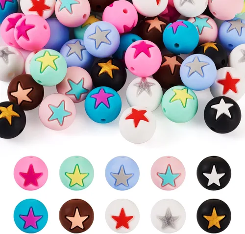 Miniatura 32 de Craftdady 20 cuentas de números de silicona de 0.531 in, números blancos y negros, 0-9, cuentas focales redondas para bolígrafos, manualidades