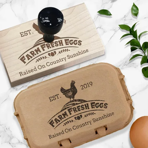 Miniatura 8 de UBJVA Sellos de cartón de huevos personalizados personalizados para huevos frescos de granja, sello de goma de madera para gallinero de granja