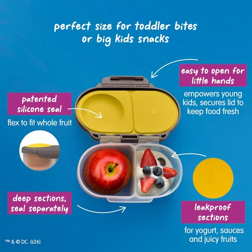 Miniatura 5 de b.box Batman Snack Box - Recipientes a prueba de fugas de 2 compartimentos para niños, mini caja Bento para niños y niños pequeños, contenedores
