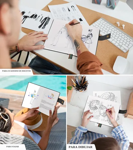 Miniatura 7 de PAIBAS Cuaderno en blanco, cuaderno de bocetos A5 de cuero de tapa dura con 200 páginas de papel grueso en blanco para hombres y mujeres, diario