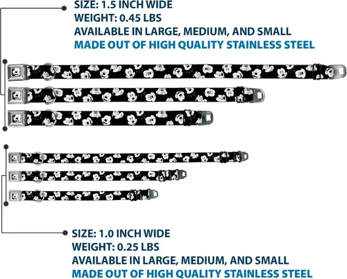 Miniatura 3 de Buckle-Down Collar de perro con hebilla de cinturón de seguridad, dálmatas para correr, patas, negro, gris, blanco, negro, 1 pulgada de ancho, se