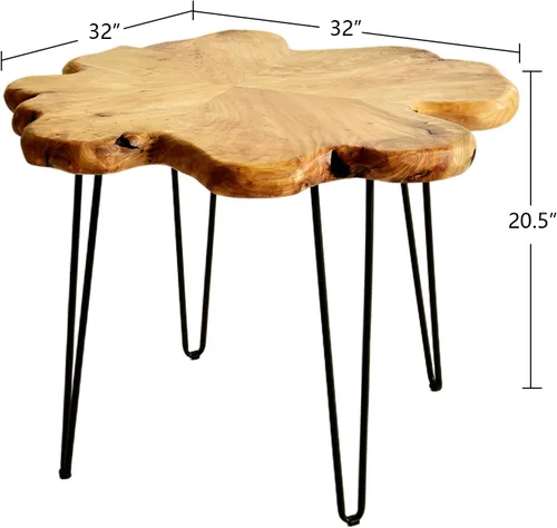 Miniatura 2 de WELLAND Mesa de Café de Cedro con Borde Vivo 81.3 cm x 81.3 cm x 52 cm Mesa Redonda Rústica para Sala de Estar, Patio, Dormitorio, Oficina en Casa