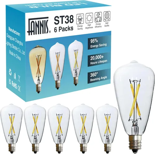 Miniatura 9 de Paquete de 6 bombillas LED ST38 para candelabros de 25 W, equivalente a CRI 85-90, 10000 horas, 2200 K, blanco cálido, bombillas E12, repuesto