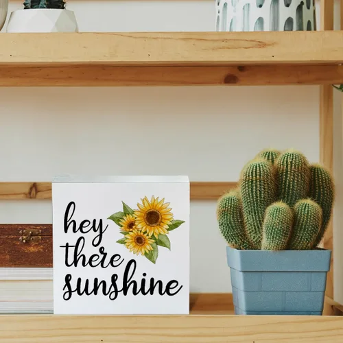 Miniatura 6 de Letrero de madera con diseño de girasol de granja, con texto en inglés "Hey There Sunshine", letrero decorativo de escritorio de verano, decoración