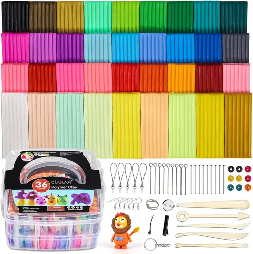 CiaraQ Kit de iniciación de arcilla polimérica, arcilla de modelado horneada al horno con herramientas de escultura, 36 colores, 2.6 libras