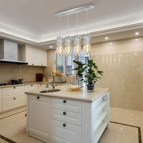 Miniatura 9 de LMQNINE Iluminación colgante cromada de 4 luces, lámpara colgante moderna, mini candelabros de cristal, lámpara colgante ajustable para cocina, Cromo