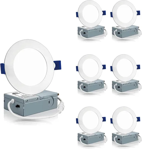 Miniatura 8 de Meconard - Paquete de 6 lámparas de techo empotrables LED ultrafinas de 6 pulgadas, 3000 K/4000 K/5000 K seleccionables, 12 W = 110 W regulables