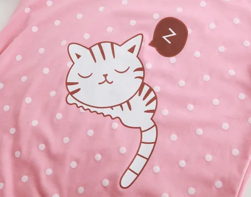 Miniatura 4 de MyFav Pijama para niñas jóvenes con bonito patrón de gato, pantalones cortos cómodos de algodón para dormir