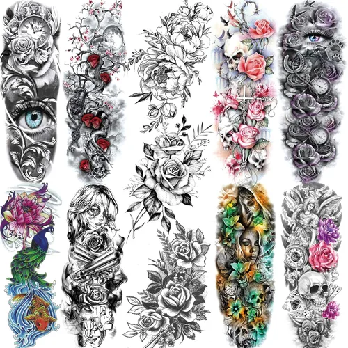 Miniatura 8 de NEZAR - 6 hojas con tatuajes temporales e impermeables, con diseño de planetas geométricos en 3D, estrellas y luna, montaña, para el antebrazo
