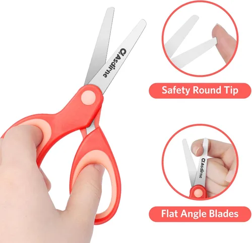 Miniatura 3 de Asdirne Left Kids Tijeras de seguridad para niños con punta roma cuchillas de acero inoxidable y agarre suave, ideal para el hogar y la escuela, Sin