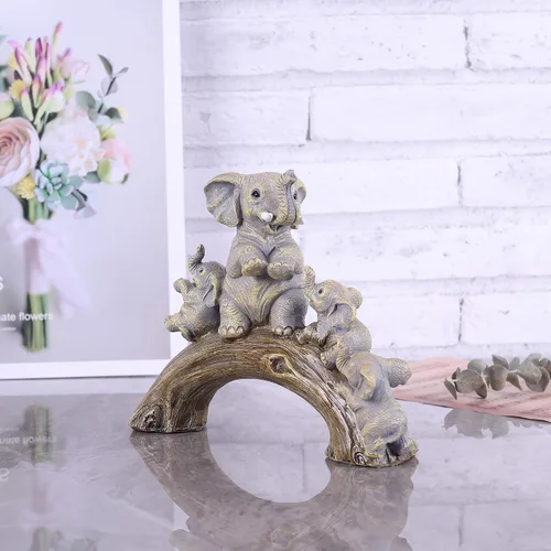 Miniatura 7 de suruim Lindas estatuas de elefante, elefante de buena suerte y sus tres hijos jugando en un puente de troncos para sala de estar, dormitorio