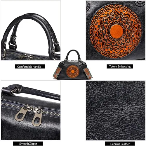 Miniatura 7 de Bolsos de cuero genuino para mujer, bolso cruzado retro Mandela