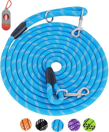 Miniatura 14 de Correa larga para entrenamiento de perros de 10 pies, 16 pies, 30 pies, 50 pies, 100 pies, cuerda de hilos reflectantes, correa resistente para Negro