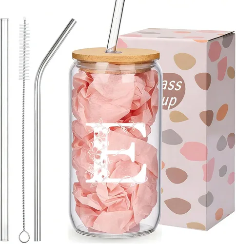 Miniatura 11 de Regalos personalizados para mujeres, tazas de vidrio con monograma con tapas y pajitas, regalos personalizados para mujeres, vasos de café helado