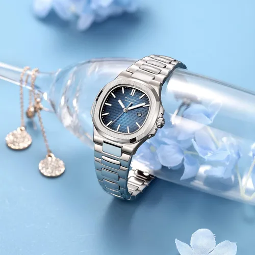 Miniatura 3 de Reloj de pulsera japonés de cuarzo para mujer, con esfera azul, reloj cuadrado para mujer, resistente al agua, relojes analógicos de cristal, correa