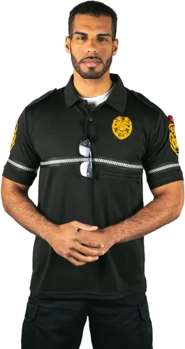 Miniatura 4 de First Class Camiseta polo con insignia de seguridad y parche para bicicleta con bolsillo con cremallera y rayas reflectantes