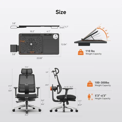 Miniatura 8 de Newtral Silla ergonómica de oficina en casa, silla de escritorio con reposapiés, respaldo y reposacabezas de seguimiento automático, reposabrazos