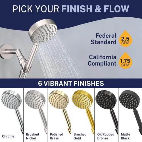 Miniatura 7 de HammerHead Showers® Cabezal de ducha de mano de metal sólido con manguera y soporte de latón, níquel cepillado, cabezales de ducha de alta presión