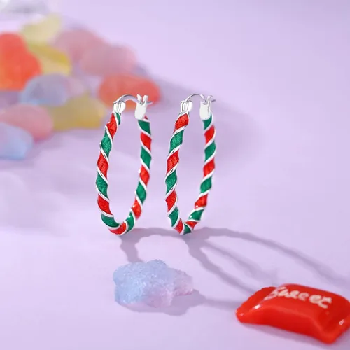 Miniatura 6 de Aretes de aro esmaltados, aretes de aro ovalados chapados en plata para mujer, joyería de moda