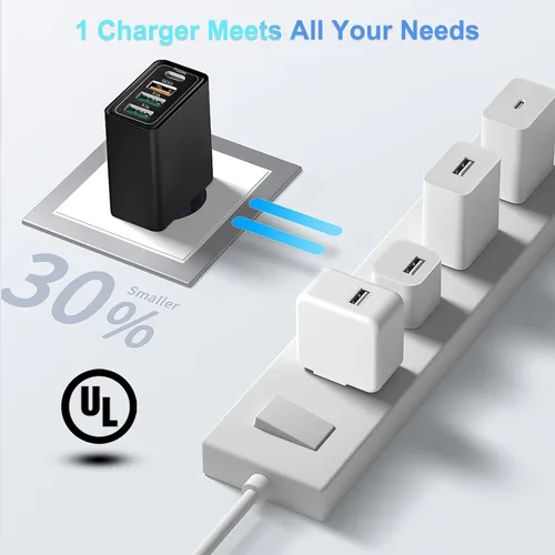 Miniatura 7 de Adaptador de enchufe europeo 40 W 4 puertos cargador USB C europeo, PD20W QC3.0 Europa USB C Bloque de cargador US a Europa adaptador de enchufe