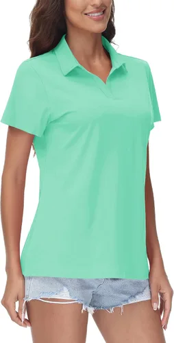 Miniatura 8 de TACVASEN Polo de manga corta con cuello en V para mujer, con protección solar UPF 50+, secado rápido, para golf