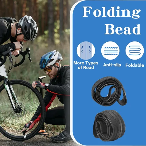 Miniatura 4 de Paquete de 2 neumáticos plegables 700x28C para bicicleta de carretera, 700C, neumáticos de repuesto con cuentas plegables, resistentes a pinchazos