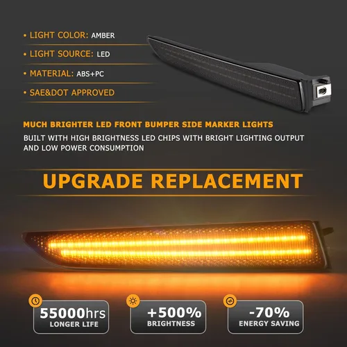 Miniatura 3 de Gempro Luces LED para parachoques delantero lateral para Ford Fusion 2010-2012 luces de señal de estacionamiento lente ahumada, 2 unids
