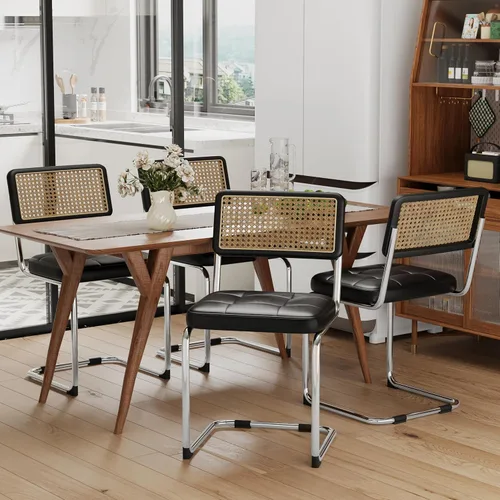 Miniatura 19 de Alunaune Juego de 2 sillas de comedor modernas de mediados de siglo, sillas de cocina tapizadas de ratán natural, sillas laterales sin brazos