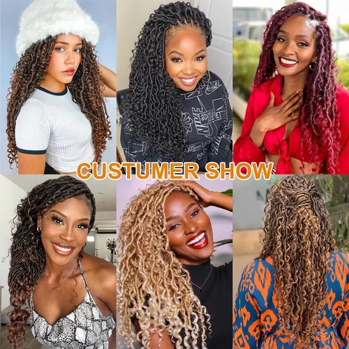 Miniatura 6 de COOKOO Rastas Goddess Locs Rizadas Rubio Degradado de 14 Pulgadas, Cabello de Ganchillo, 8 Piezas Rastas Bohemias Falsas de Ganchillo, 14 T27#
