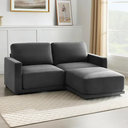 Miniatura 31 de Sofá modular de 79 pulgadas para sala de estar pequeña, sofá moderno en forma de L con otomana, juego de sofá de felpilla de 3 piezas para muebles