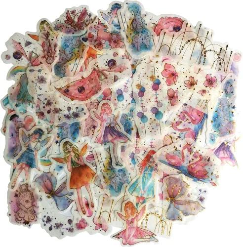 Juego de calcomanías de papel washi de papel washi de cuento de hadas del mundo kawaii, hadas kawaii, niña, flor de cerezo, atrapasueños, B