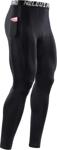 Miniatura 7 de NELEUS Pantalones de compresión de capa base para hombre, mallas de correr con bolsillo para teléfono