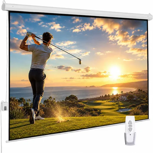 Pantalla de proyector motorizada de 110", pantalla de proyector eléctrica 16:9 con control remoto, pantalla de película HD para