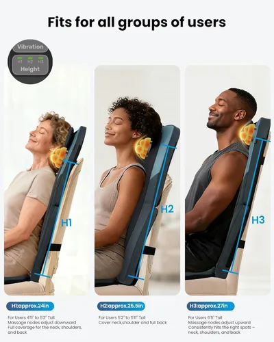 Miniatura 5 de COMFIER Masajeador de espalda Shiatsu con calor, rodillos 3D de motor doble, amasado de tejido profundo de pista larga, almohadilla plegable