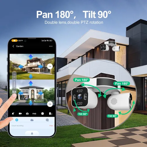 Miniatura 2 de Cámaras Dual Lens para Exteriores 2.5K/5MP Cámaras para Casa con Cable Enchufables Cámara WiFi Inalámbrica con Audio y Video, PTZ, Seguimiento
