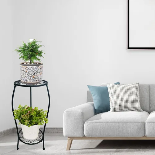 Miniatura 2 de Paquete de 2 soportes de metal de 25.2 pulgadas para macetas redondas, soporte para macetas de 2 niveles para interiores y exteriores, resistente a