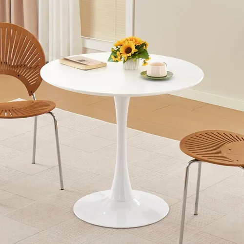Miniatura 16 de Mesa de comedor redonda, mesa circular de tulipán de 31.5" con tablero engrosado y pedestal de metal, mesa de bistró moderna de mediados de siglo