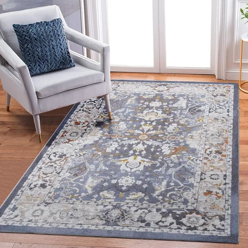 Miniatura 42 de NAAR PAYAS Collection - Alfombra de área de 6 x 9 pies, diseño de medallón crema y azul, no se desprende, resistente a las manchas, para sala