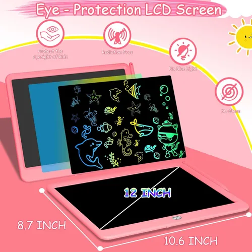 Miniatura 5 de Decute Tableta de escritura LCD con lápiz capacitivo, tablero de dibujo reutilizable de 10 pulgadas para niños, regalo educativo de Navidad y Rosa