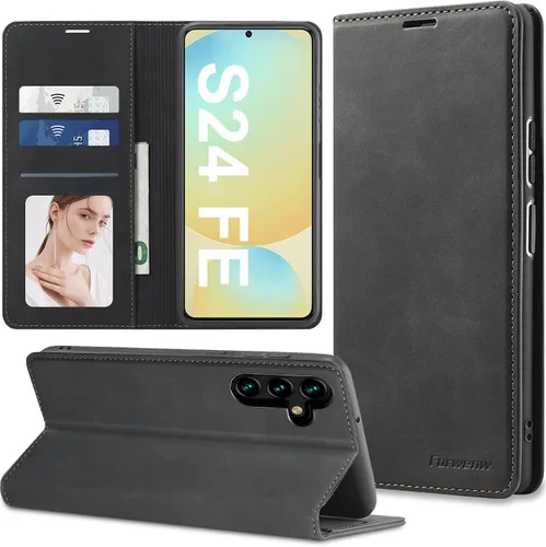 Miniatura 13 de Funda de piel con tapa para Samsung Galaxy Z Flip 3, con protección de bisagra, delgada y magnética tipo cartera [1 tarjetero], funda protectora a