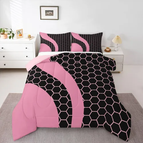 Miniatura 15 de Feelyou Juego de ropa de cama abstracta suave para niños y niñas, juego de edredón geométrico tamaño individual, edredón de rayas de microfibra