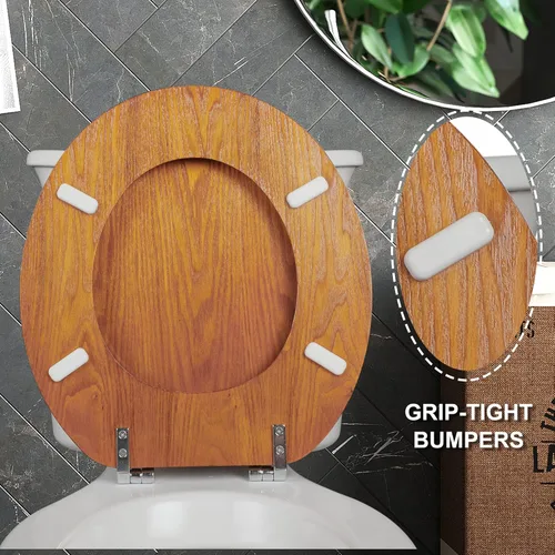 Miniatura 4 de Angel Shield - Asiento de inodoro de chapa de madera natural duradera con bisagras de metal, fácil de limpiar, antiarañazos, estándar americano