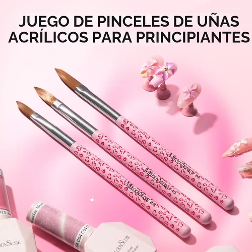 Miniatura 8 de MelodySusie Juego de 3 brochas acrílicas para uñas, tamaños 8/10/14, herramienta profesional de arte de uñas para aplicación acrílica, polvo, A-Rosa
