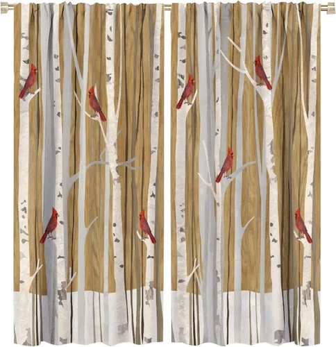 Miniatura 28 de Cortinas de abedul para sala de estar, niebla matutina en otoño, decoración del hogar, 42 x 45 pulgadas de largo
