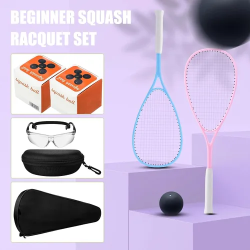 Miniatura 3 de Seenelling Paquete de 2 raquetas de squash para principiantes, incluye 2 raquetas con bolsas de raqueta, 2 gafas antivaho con estuches y 2 bolas