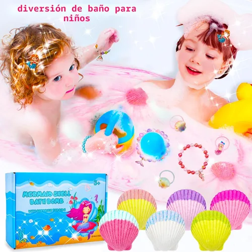 Miniatura 3 de Bombas de baño de sirena para niños y niñas con sorpresa en el interior, 6 piezas naturales de princesa efervescente divertido kit de bomba de baño